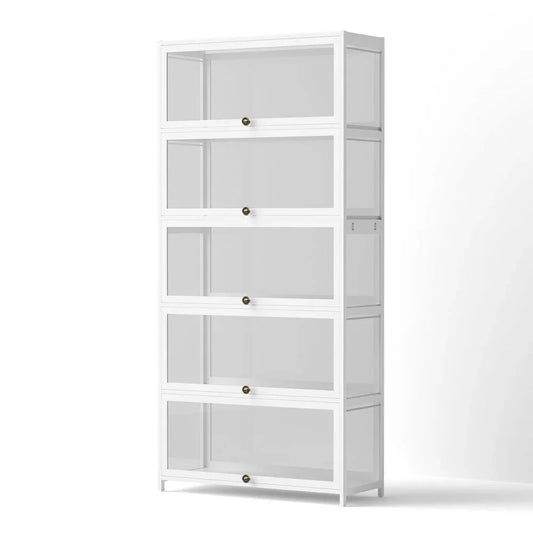 Artiss 5-Tier Display Cabinet Storage Bookshelf Clear Shelf White - Mekamart Australia