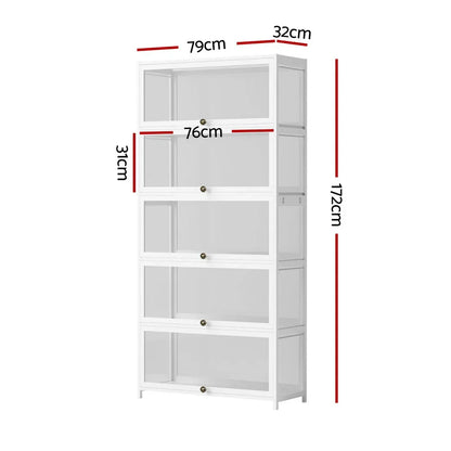 Artiss 5-Tier Display Cabinet Storage Bookshelf Clear Shelf White - Mekamart Australia