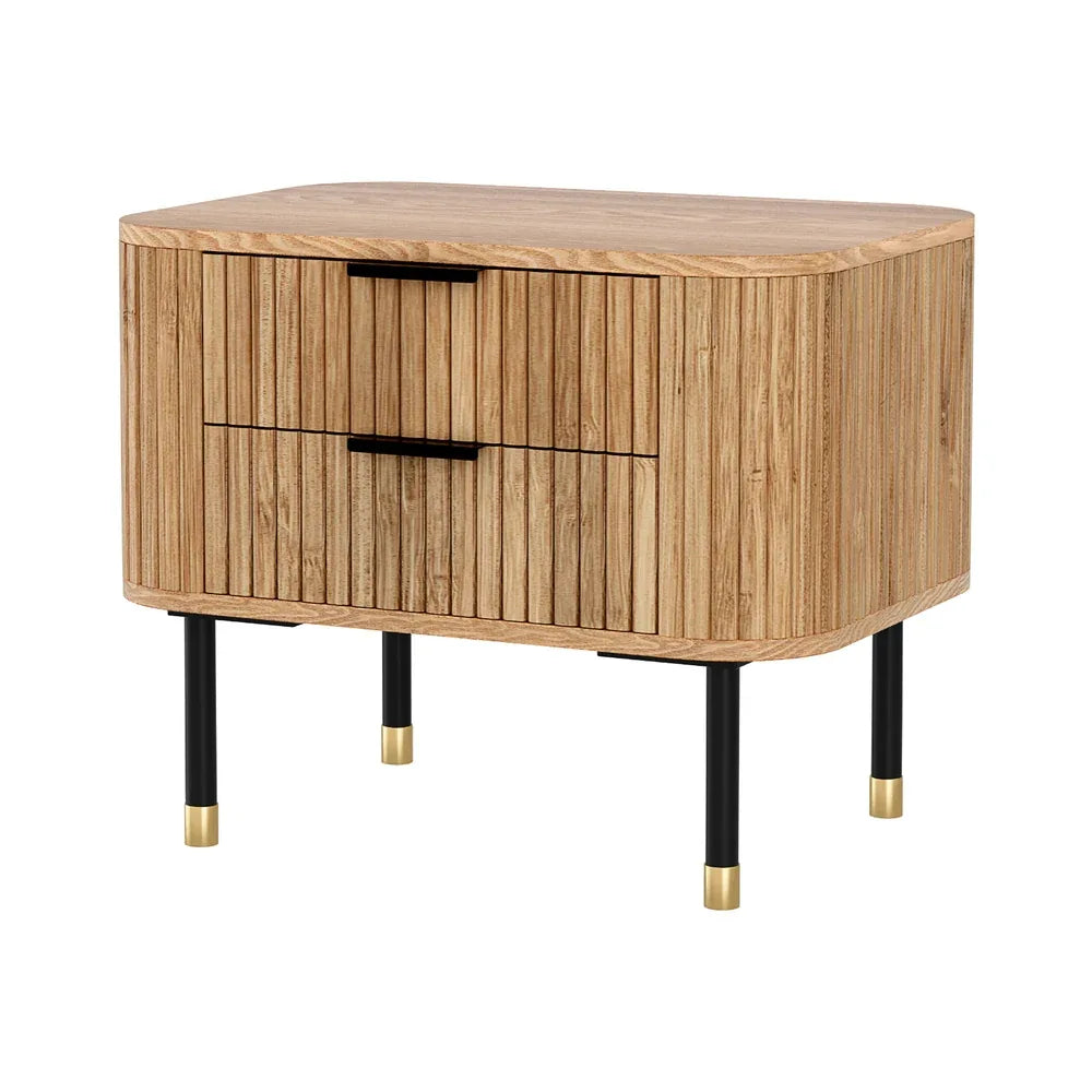 Artiss Bedside Table 2 Drawers Paulownia Wood Pine - Mekamart Australia