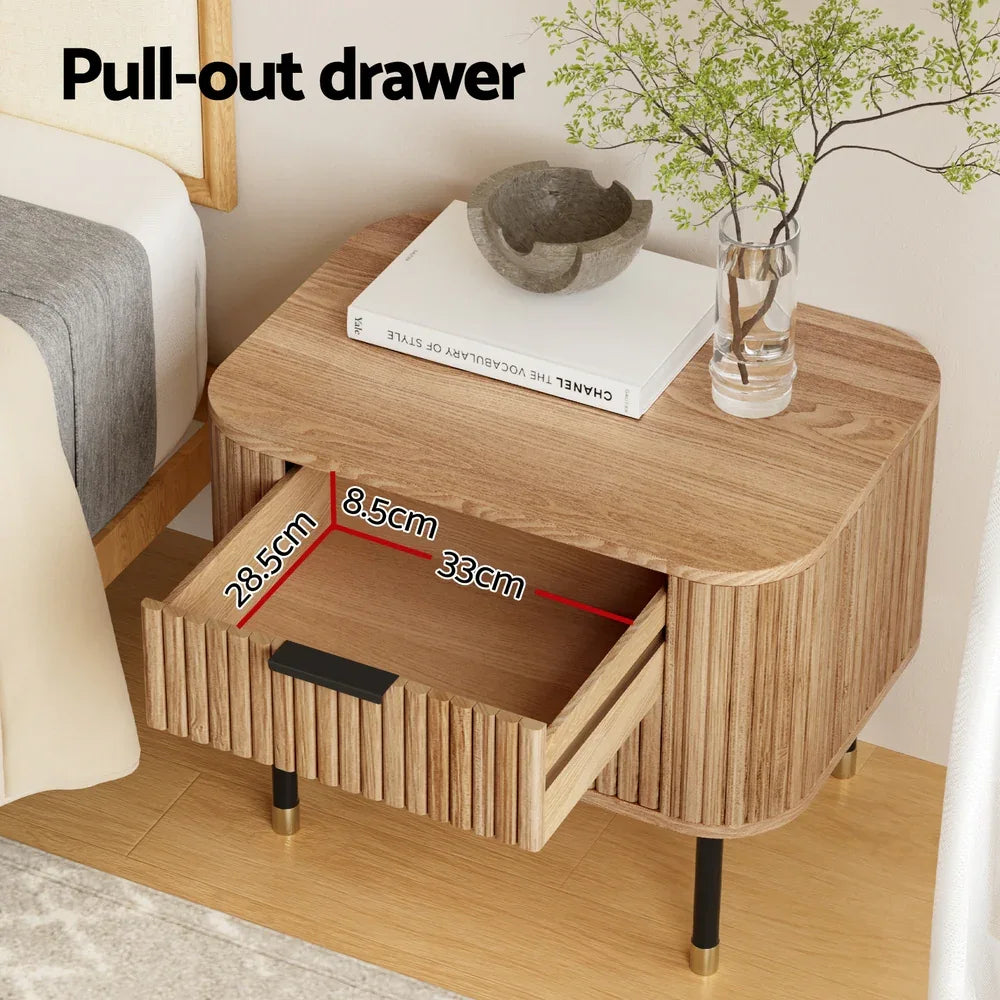 Artiss Bedside Table 2 Drawers Paulownia Wood Pine - Mekamart Australia