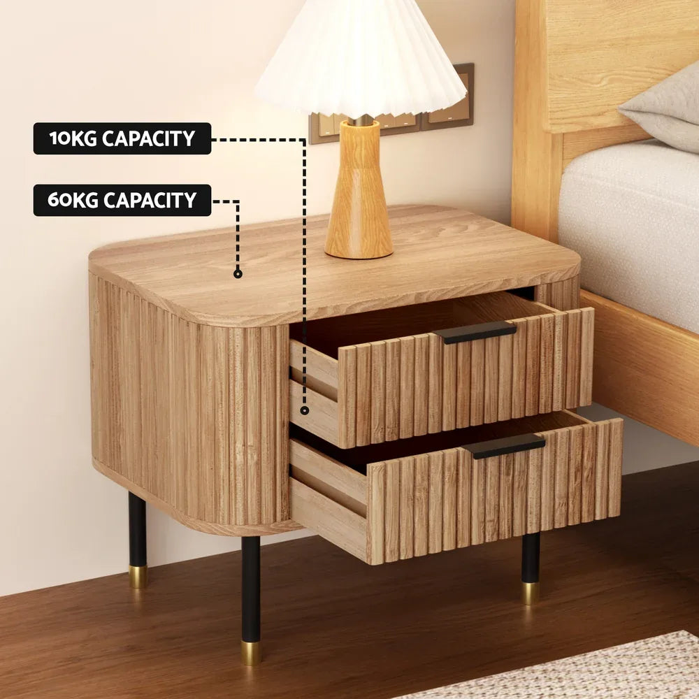 Artiss Bedside Table 2 Drawers Paulownia Wood Pine - Mekamart Australia