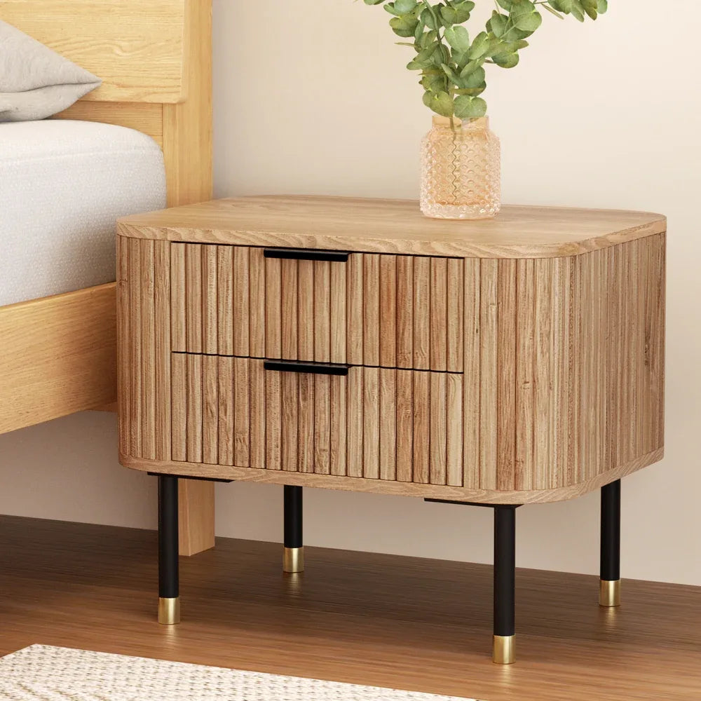 Artiss Bedside Table 2 Drawers Paulownia Wood Pine - Mekamart Australia