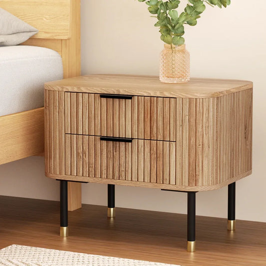 Artiss Bedside Table 2 Drawers Paulownia Wood Pine - Mekamart Australia