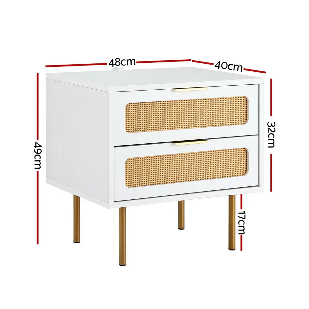 Artiss Rattan Bedside Table 2 Drawers Pine - Mekamart Australia