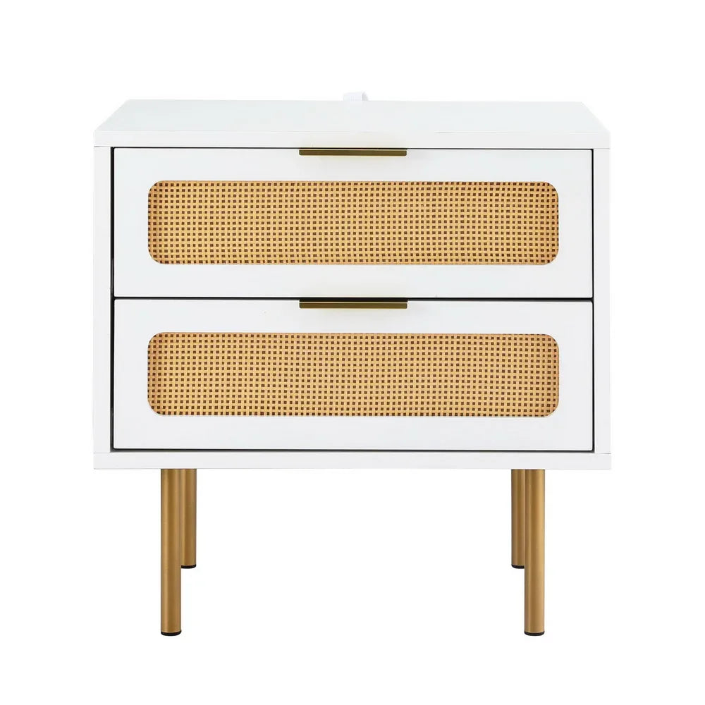 Artiss Rattan Bedside Table 2 Drawers Pine - Mekamart Australia