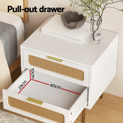 Artiss Rattan Bedside Table 2 Drawers Pine - Mekamart Australia