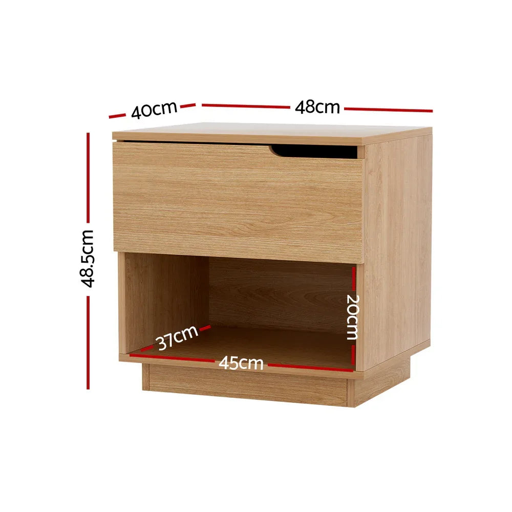 Artiss Bedside Table 1 Drawer 1 Shelf Nightstand Pine - Mekamart Australia