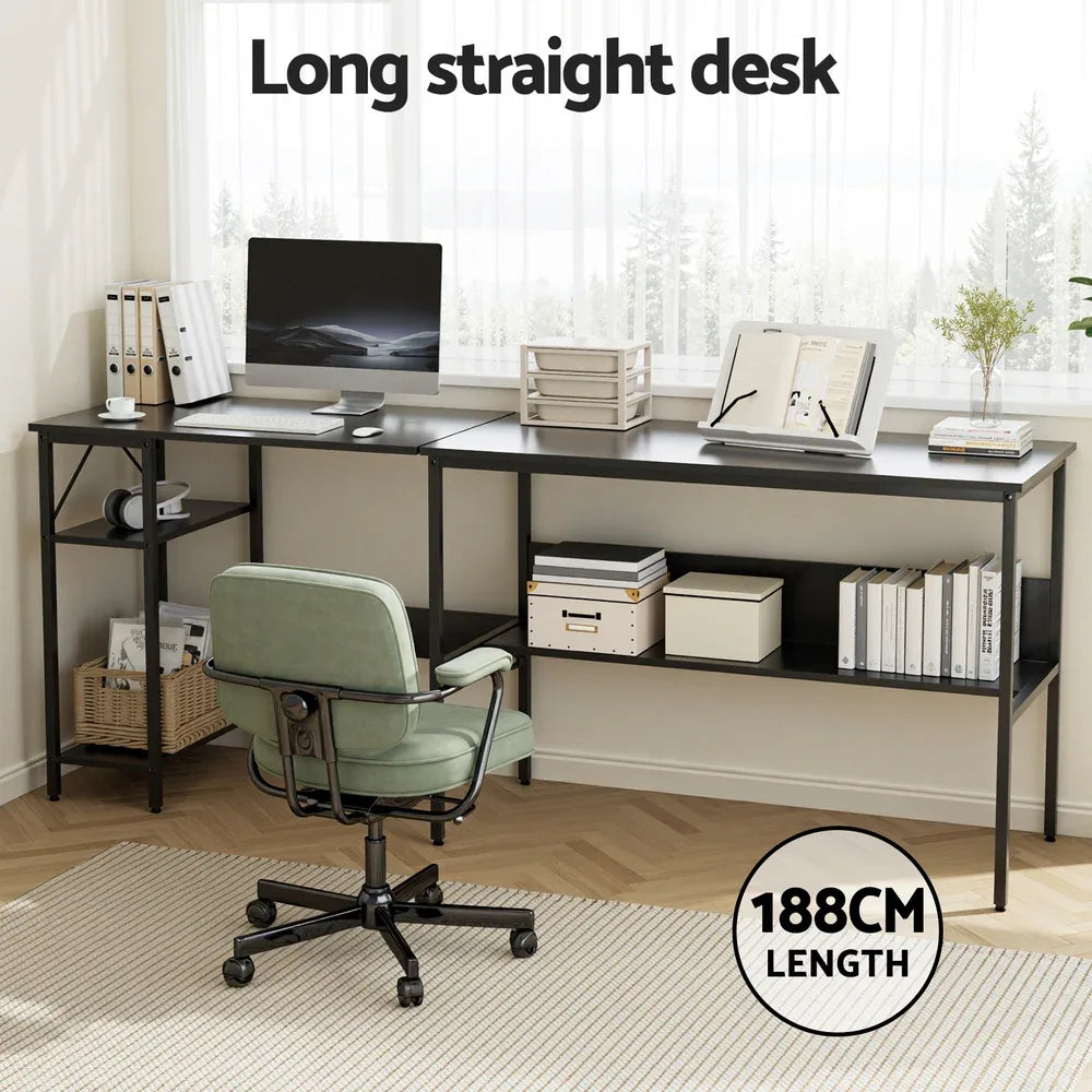 Artiss Computer Desk L shape Home Office Study Table Desks Open Shelf Black - Mekamart Australia