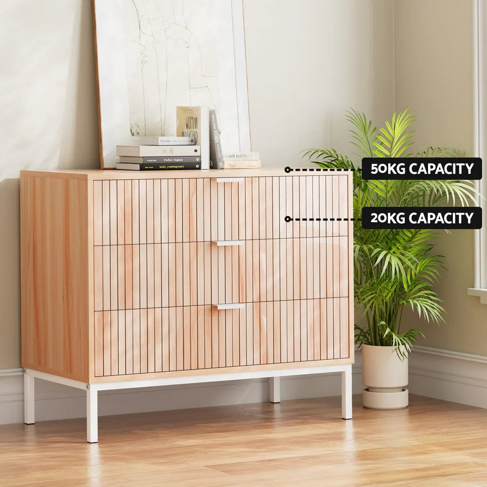 Artiss 3 Chest of Drawers - LURA Pine - Mekamart Australia