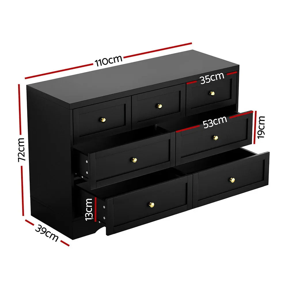 Artiss 7 Chest of Drawers Dresser Table Black - Mekamart Australia