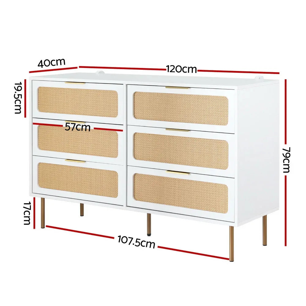 Artiss Chest of 6 Drawers Lowboy Cabinet White - Mekamart Australia