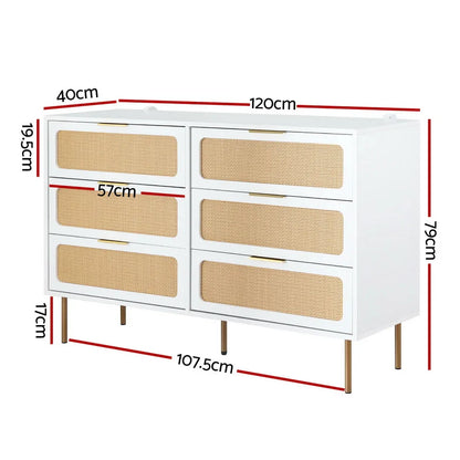 Artiss Chest of 6 Drawers Lowboy Cabinet White - Mekamart Australia