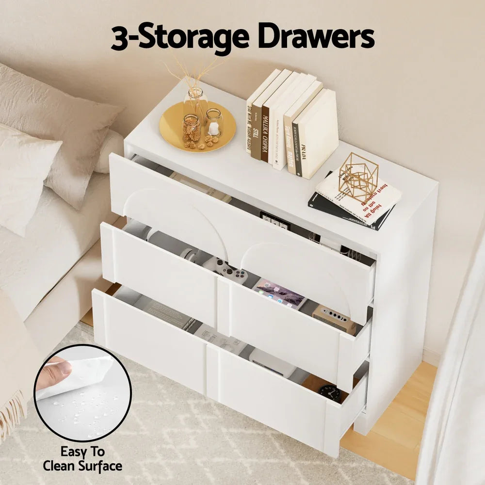 Artiss 3 Chest of Drawers Lowboy Dresser Cabinet White - Mekamart Australia
