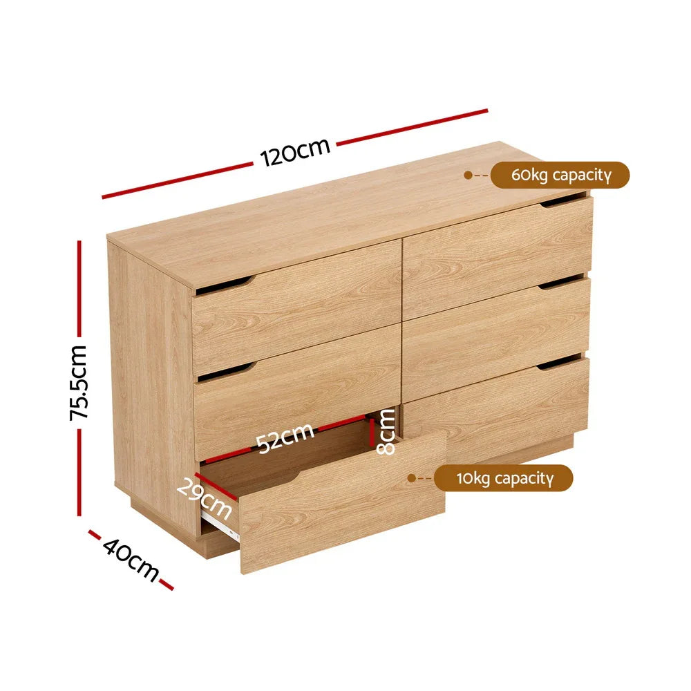 Artiss 6 Chest of Drawers Dresser Table Pine - Mekamart Australia