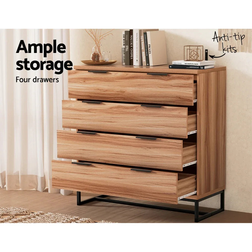 Artiss 4 Chest of Drawers Cabinet Dresser Table Tallboy Storage Bedroom Rust Oak - Mekamart Australia