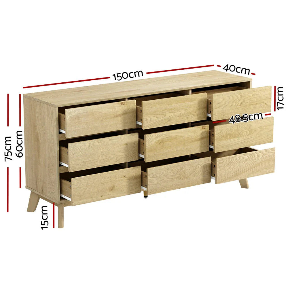 Artiss 9 Chest of Drawers Tallboy Cabinet - XAVI Pine - Mekamart Australia