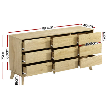 Artiss 9 Chest of Drawers Tallboy Cabinet - XAVI Pine - Mekamart Australia
