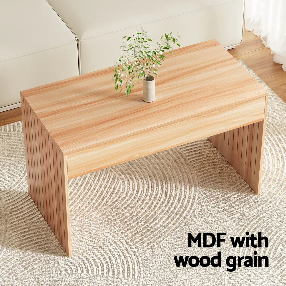Artiss Coffee Table Rectangle Fluted Side 100CM - Mekamart Australia