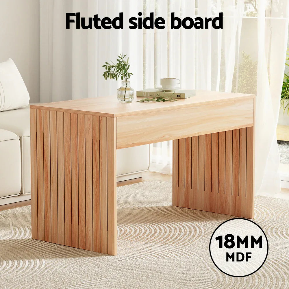 Artiss Coffee Table Rectangle Fluted Side 100CM - Mekamart Australia