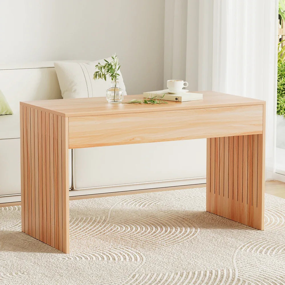 Artiss Coffee Table Rectangle Fluted Side 100CM - Mekamart Australia
