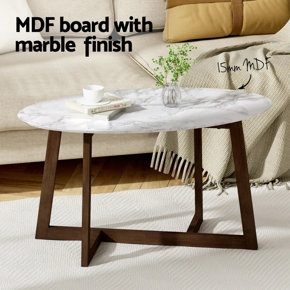 Artiss Coffee Table Oval Marble Effect - Mekamart Australia