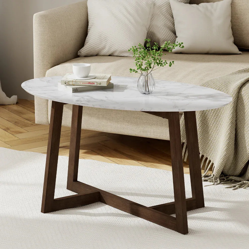 Artiss Coffee Table Oval Marble Effect - Mekamart Australia