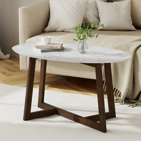 Artiss Coffee Table Oval Marble Effect - Mekamart Australia