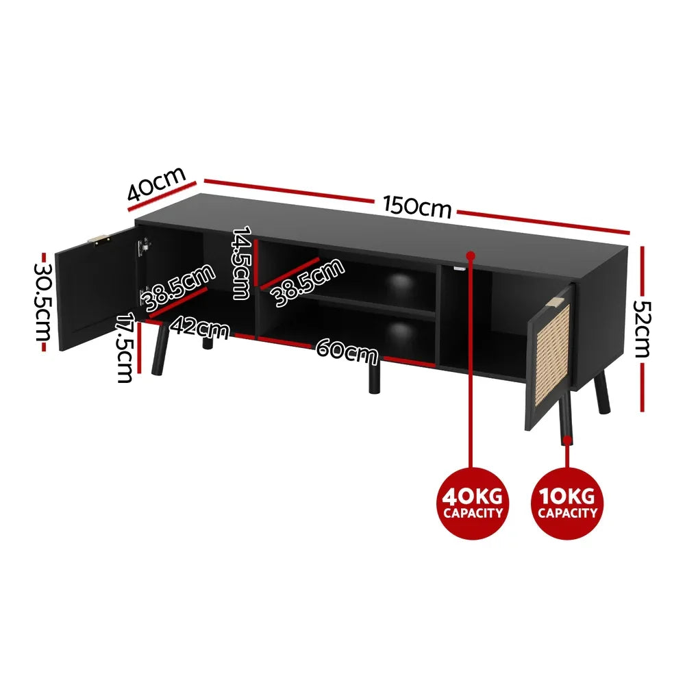 Artiss TV Unit 150cm Storage Cabinet Black - Mekamart Australia