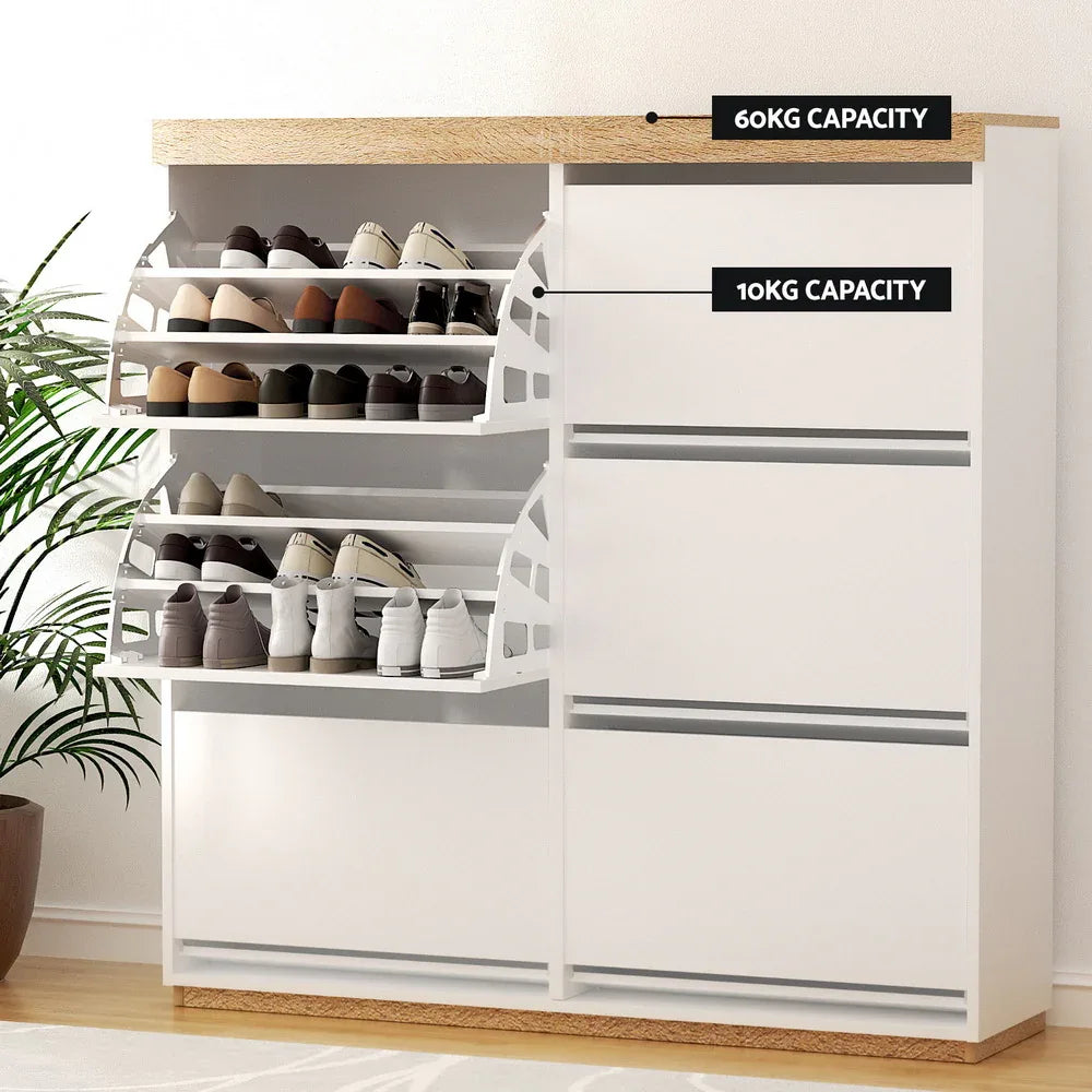 Artiss Shoe Rack Cabinet 3-Tier 45 Pairs White - Mekamart Australia