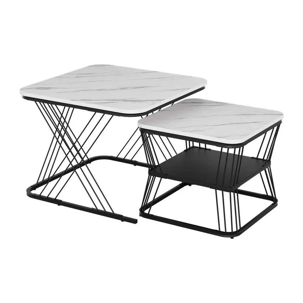 Artiss Nesting Coffee Table Set of 2 Marble Effect - Mekamart Australia