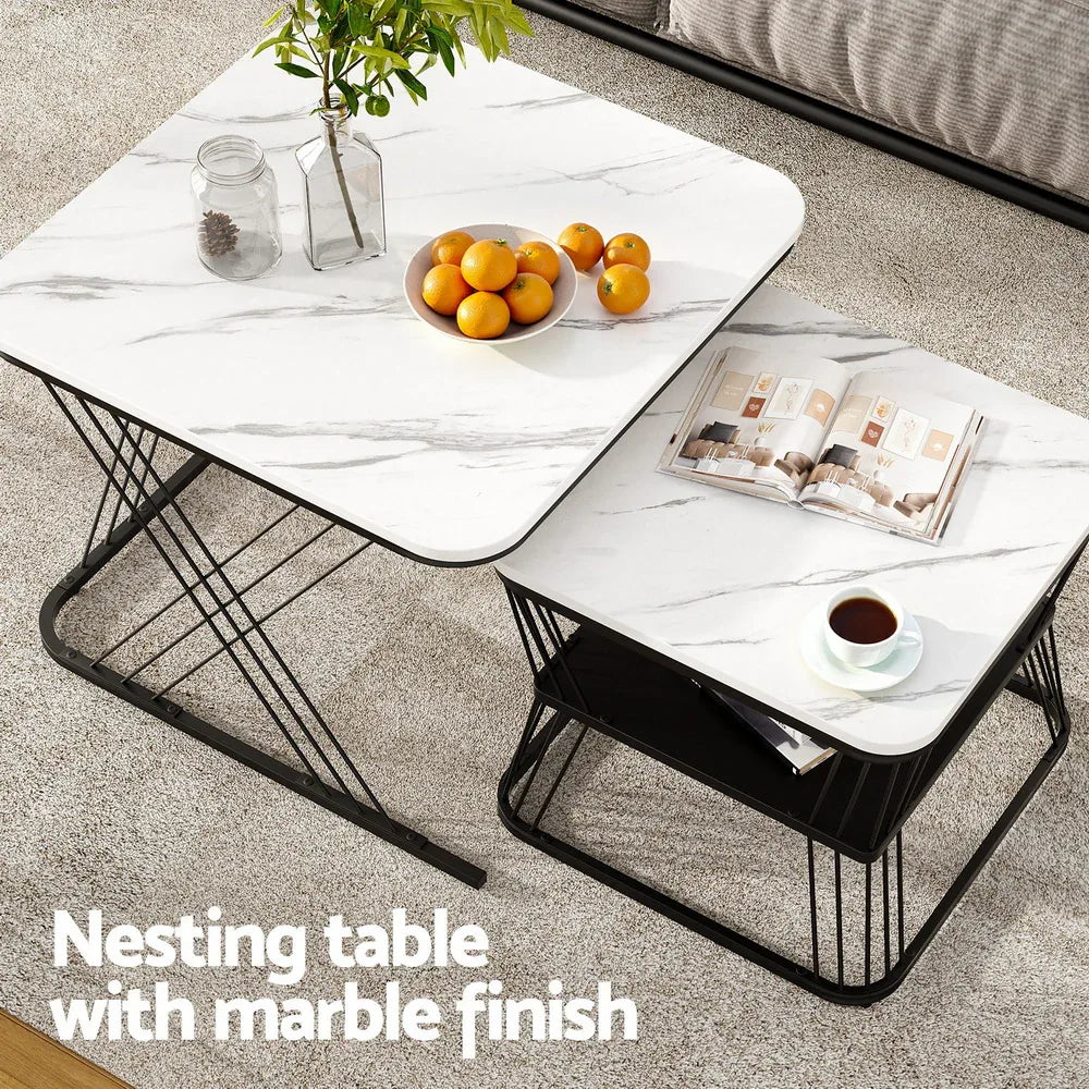 Artiss Nesting Coffee Table Set of 2 Marble Effect - Mekamart Australia