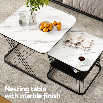 Artiss Nesting Coffee Table Set of 2 Marble Effect - Mekamart Australia