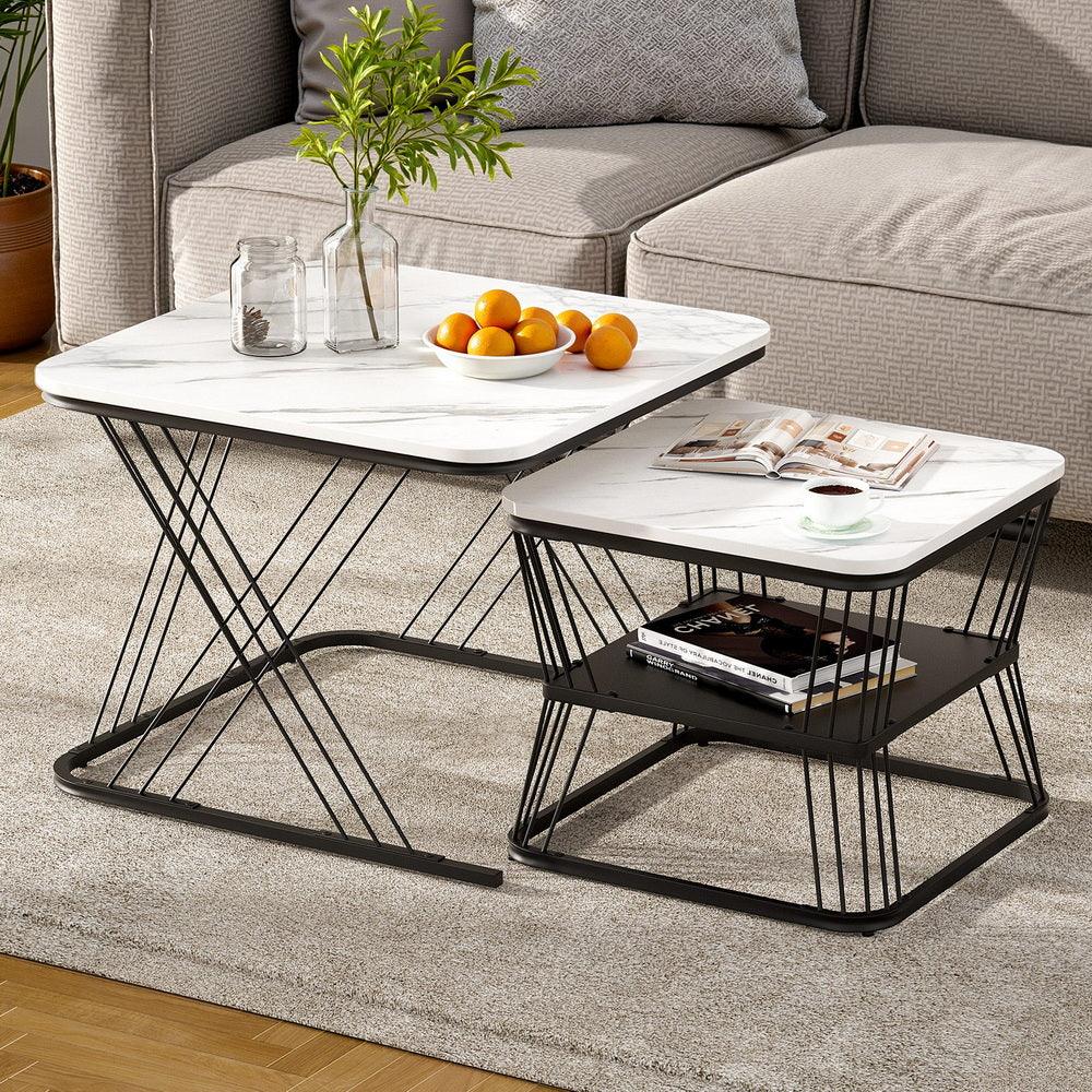 Artiss Nesting Coffee Table Set of 2 Marble Effect - Mekamart Australia