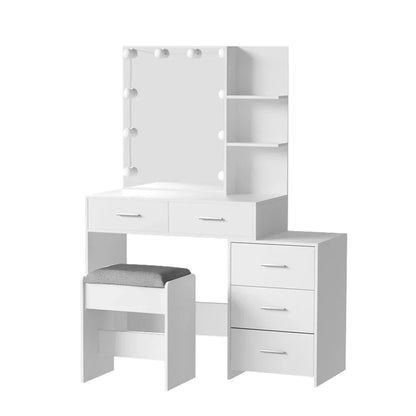Artiss Dressing Table Set Stool 10 LED Bulbs White Dale - Mekamart Australia