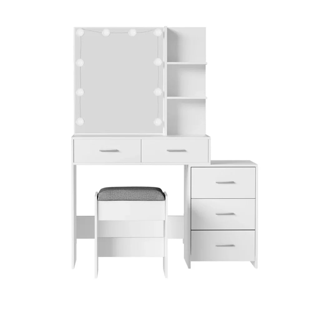Artiss Dressing Table Set Stool 10 LED Bulbs White Dale - Mekamart Australia