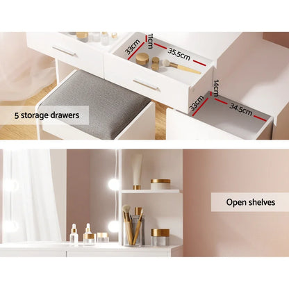 Artiss Dressing Table Set Stool 10 LED Bulbs White Dale - Mekamart Australia