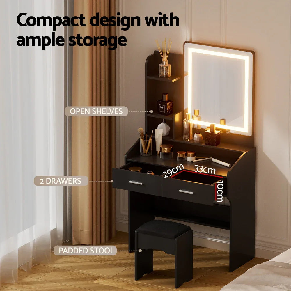 Artiss Dressing Table Set Stool Led Black - Mekamart Australia
