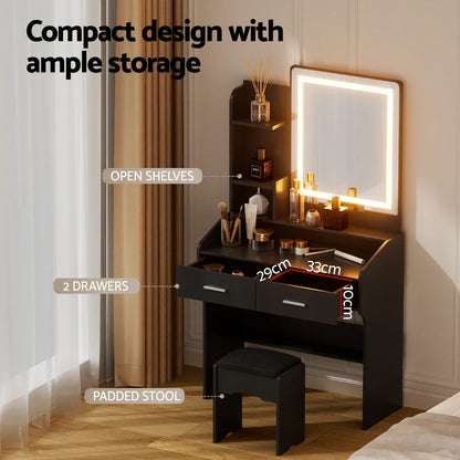 Artiss Dressing Table Set Stool Led Black - Mekamart Australia