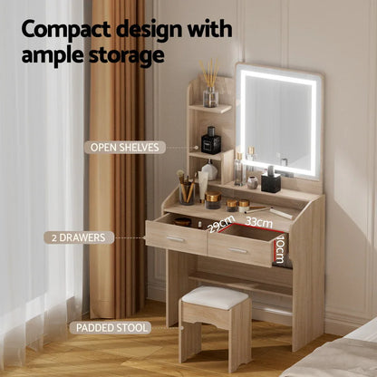 Artiss Dressing Table Set Stool Led Wood - Mekamart Australia