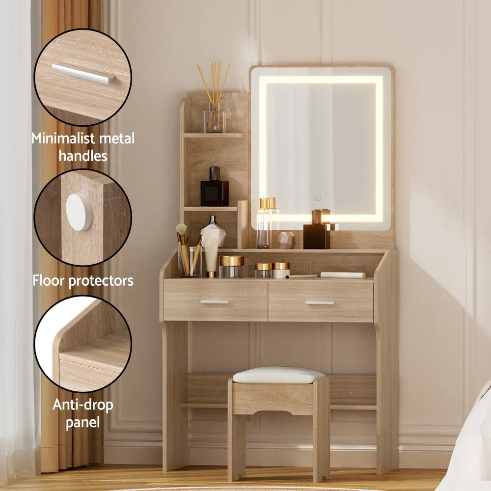 Artiss Dressing Table Set Stool Led Wood - Mekamart Australia
