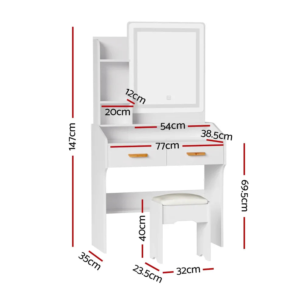 Artiss Dressing Table Set Stool Led White Doria - Mekamart Australia