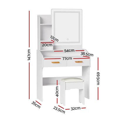 Artiss Dressing Table Set Stool Led White Doria - Mekamart Australia