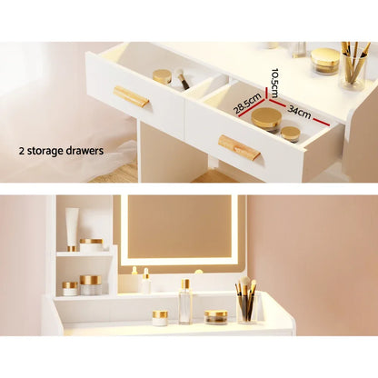 Artiss Dressing Table Set Stool Led White Doria - Mekamart Australia