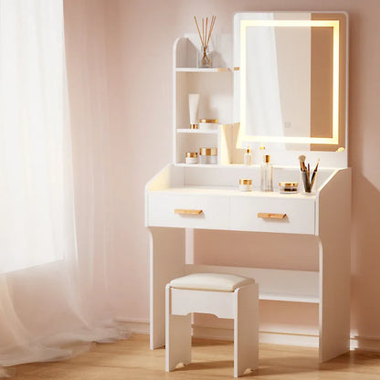 Artiss Dressing Table Set Stool Led White Doria - Mekamart Australia