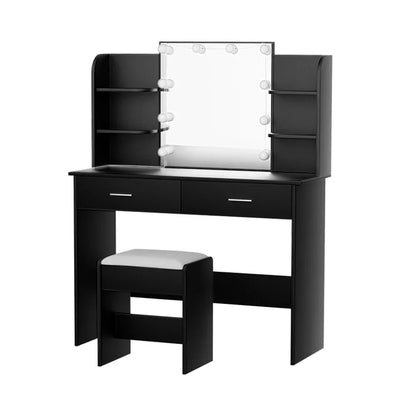 Artiss Dressing Table Set Stool 10 Led Bulbs Black Dulcea - Mekamart Australia