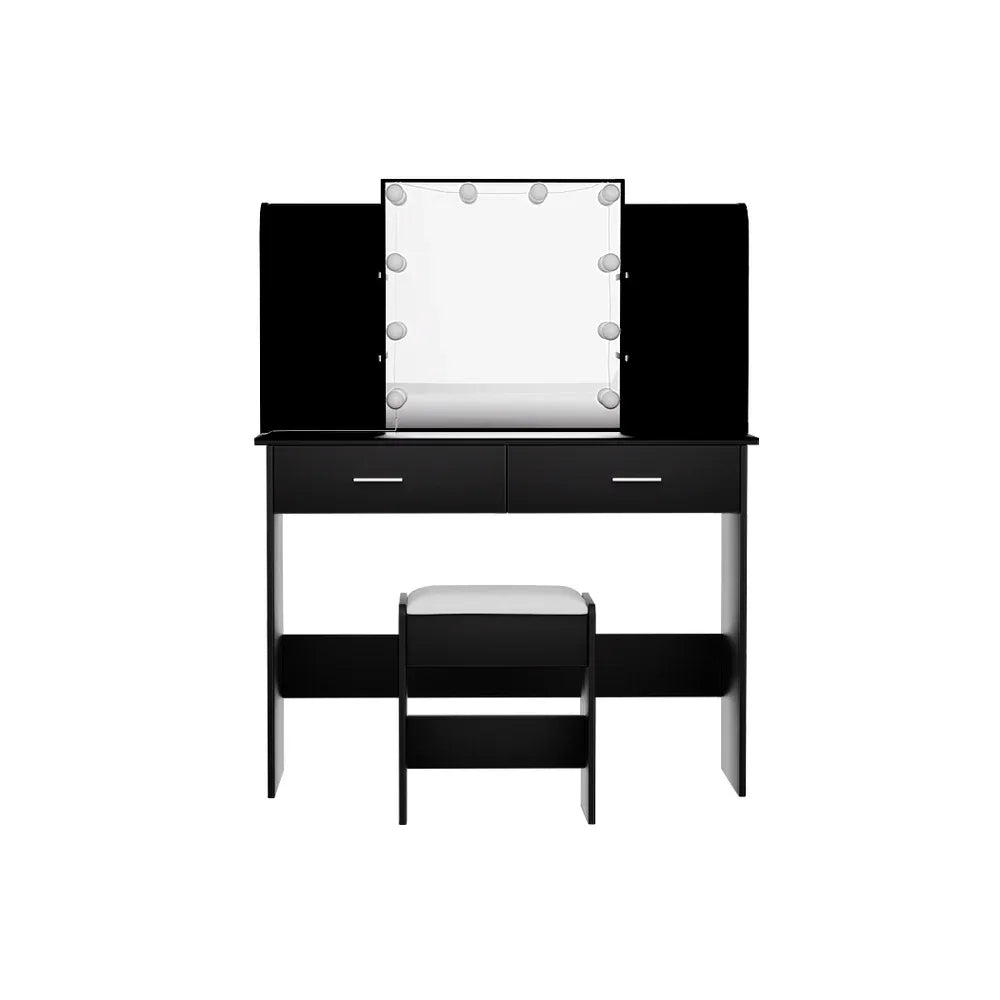 Artiss Dressing Table Set Stool 10 Led Bulbs Black Dulcea - Mekamart Australia