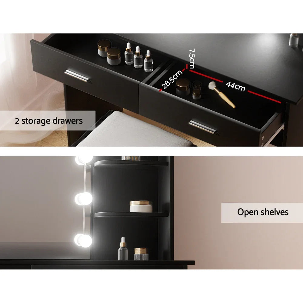 Artiss Dressing Table Set Stool 10 Led Bulbs Black Dulcea - Mekamart Australia