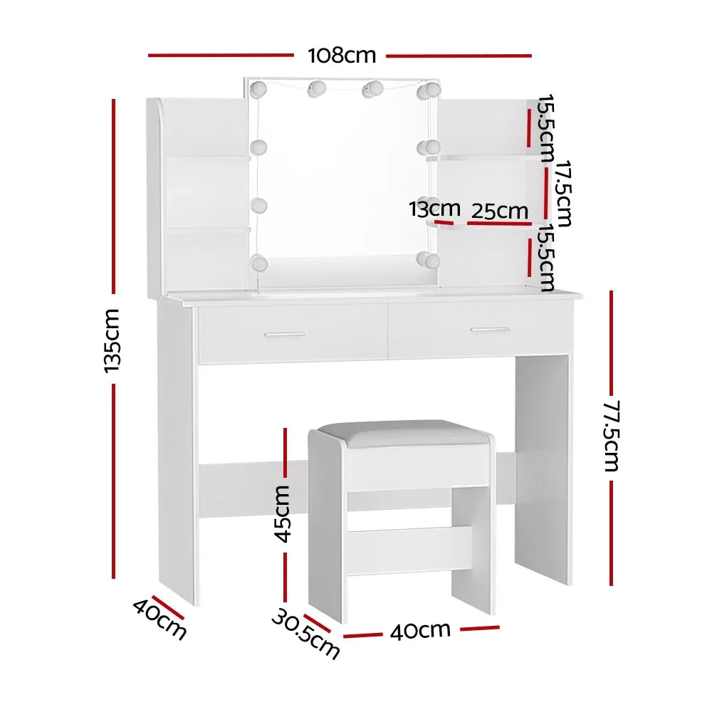Artiss Dressing Table Set Stool 10 Led Bulbs White Dulcea - Mekamart Australia
