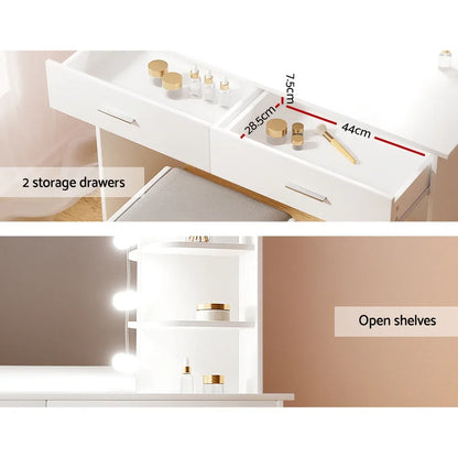 Artiss Dressing Table Set Stool 10 Led Bulbs White Dulcea - Mekamart Australia