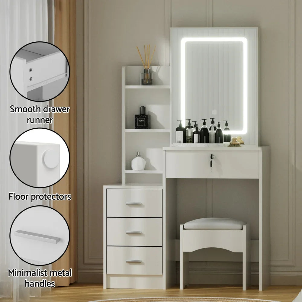 Artiss Dressing Table Vanity Desk Set Stool Led White - Mekamart Australia